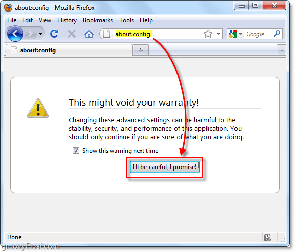 about: config firefox warning
