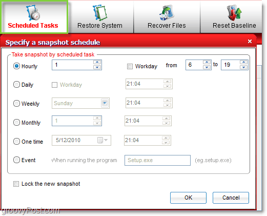 programează imagini de sistem și instantanee cu mașina de timp comodo