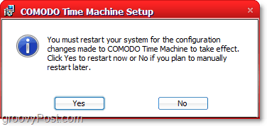 Instalarea mașinii de timp comodo necesită repornire