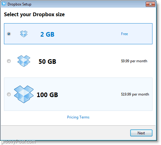 Snimak zaslona Dropboxa - nabavite besplatni račun od 2 GB