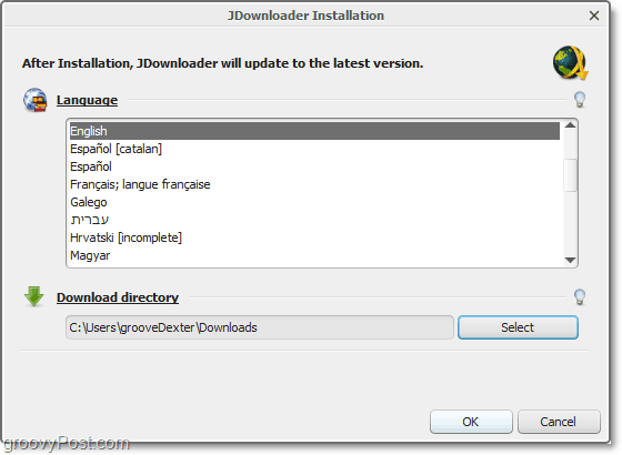 επιλογή γλώσσας jdownloader