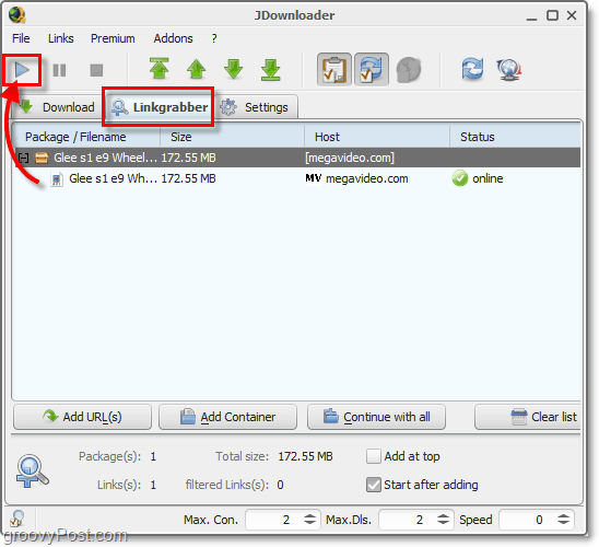 linkgrabber χαρακτηριστικό στο jdownloader 