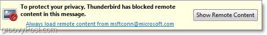 en Thunderbird 3, la ventana emergente de contenido remoto puede ser molesta