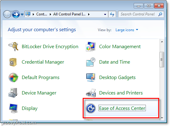 Acesse a Central de Facilidade de Acesso por meio do painel de controle do Windows 7