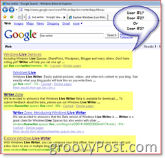 Imagem dos resultados de pesquisa do Google para Windows Live Writer