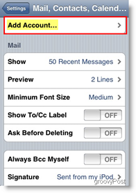 Аппле иПхоне и иПод Тоуцх Додај налог за пошту