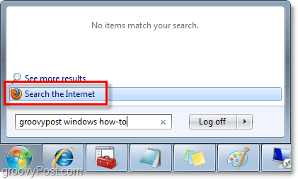 obavite Windows 7 pretraživanja i internetske pretrage iz okvira za izbornike Start, orb za pretraživanje
