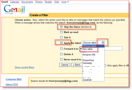 Erstellen Sie GMail-Filteraktionen und weisen Sie Beschriftung zu