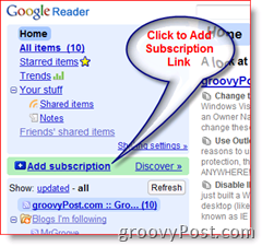 Как да Google Reader Добавете RSS абонамент за емисия