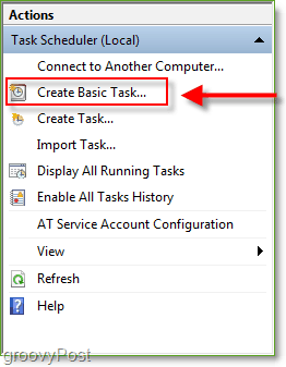 Ekrānuzņēmums: Windows 7 uzdevumu plānotājs Izveidojiet pamata uzdevumu