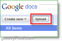 Schermata di Google Documenti - pulsante di caricamento