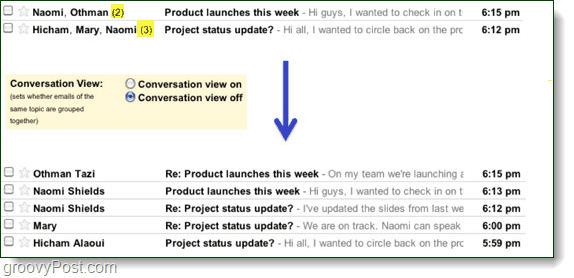 razlika u razgovoru u Gmailu
