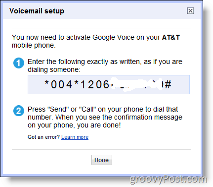 Captura de tela - ative o Google Voice em números que não sejam do Google em & t