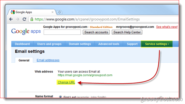 Google Apps-service-instellingen veranderen URL