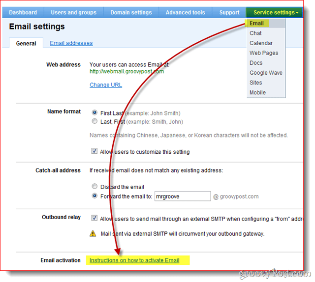 google apps e-pasta iestatījumi