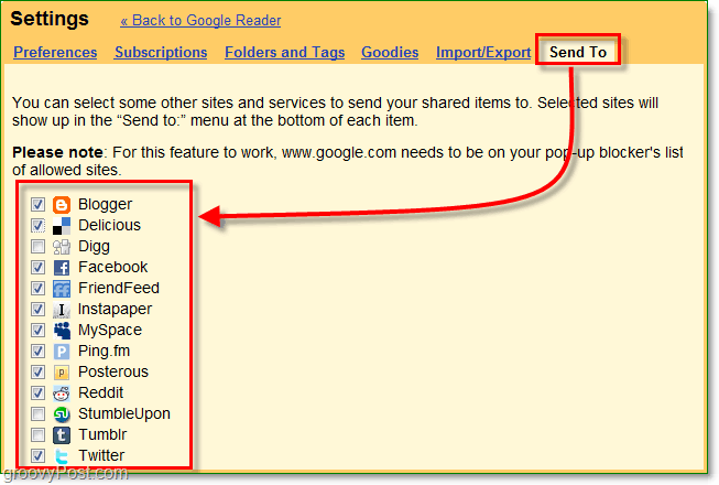 pomocí karty Odeslat do v čtečce google vyberte, které weby se zobrazí ve vašem seznamu odeslání