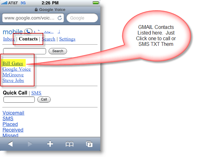 Google Voice Mobile Contactlijst