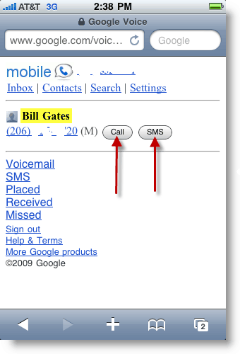 Google Voice Mobile Bellen of sms-bericht verzenden