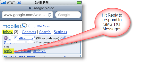 Google Voice Mobile SMS TXT Message Reply