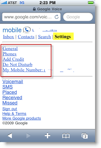 Google Voice Mobile-instellingen