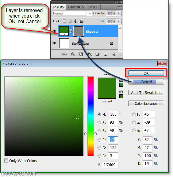 Skjermbilde av Photoshop Color Picker - woohoo det fungerer, du kan nå bruke hurtigtaster for fargevalg i Photoshop