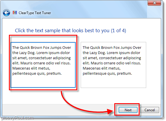 الخطوة 1 من معايرة clearType في ويندوز 7