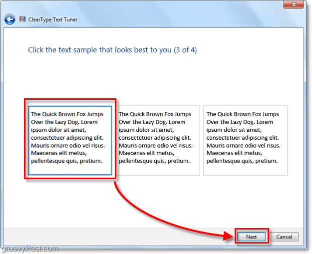 الخطوة 3 من معايرة clearType في ويندوز 7