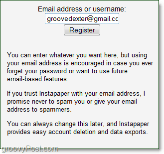 ลงทะเบียนสำหรับ instapaper