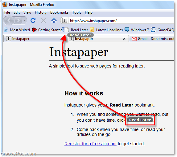 προσθέστε το bookmarklet instapaper