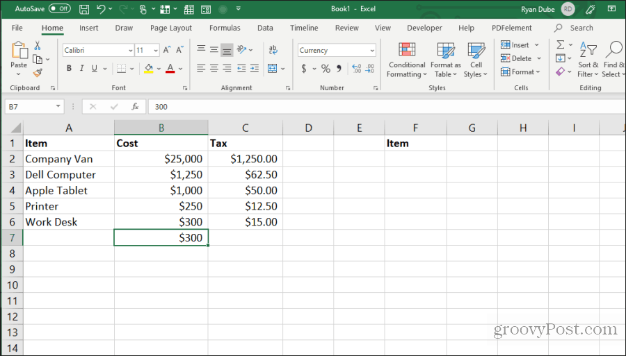 використовуючи control-d у excel