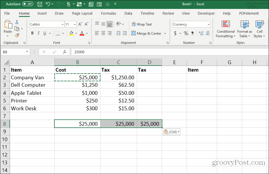 kopioi yksi solu monille excel-muodossa