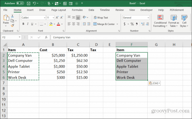 наклеювання ширини стовпця в excel