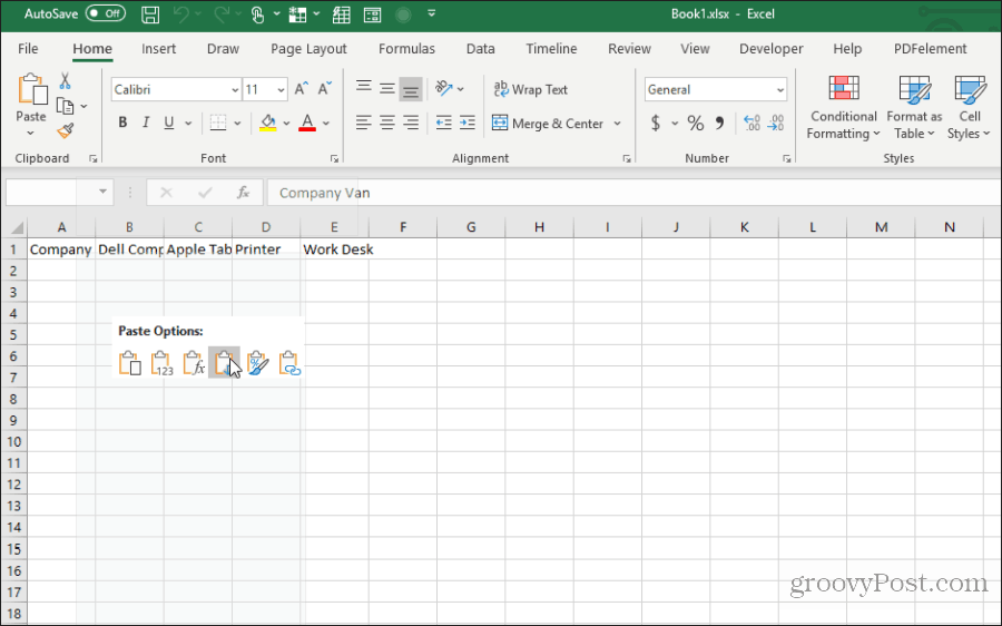 liittäminen käyttämällä transpose in excel