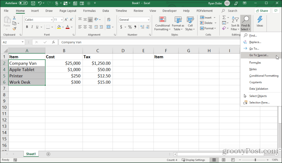 вибір перейти до спеціального в excel