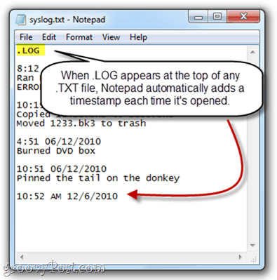 สร้าง. LOG การประทับเวลาด้วย Notepad