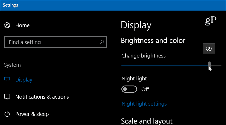 Setări Windows 10 Luminozitate afișare