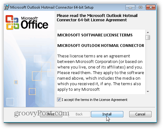 Outlook.com आउटलुक हॉटमेल कनेक्टर - क्लिक करें स्थापित करें