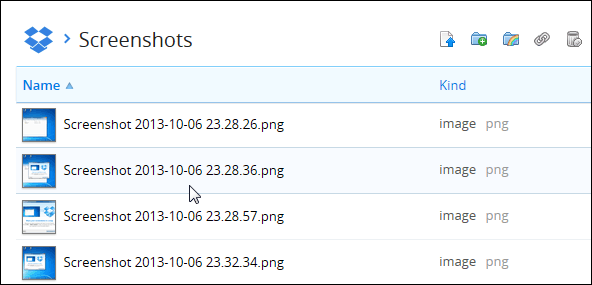 dossier de captures d'écran Dropbox