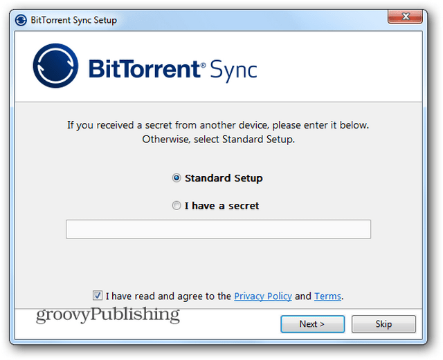 Segredo de instalação do BTSync