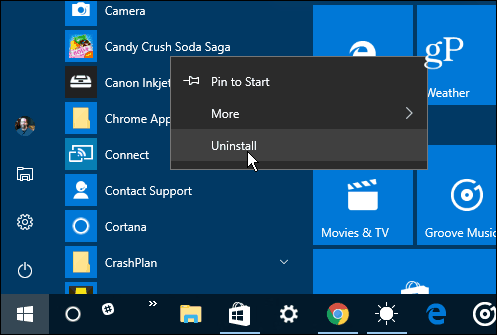 Bloker brugere fra at afinstallere apps fra Windows 10-startmenu