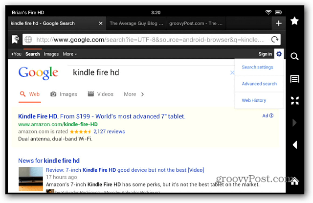 Google-Suche Kindle Fire HD