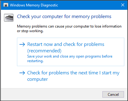 Überprüfen Sie das Speicherdiagnose-Tool auf Windows 10-Fehler