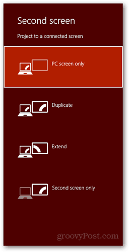  atalho de teclado do Windows 8 conectar novo diálogo de tela pc tela duplicada estender somente a segunda tela