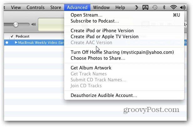 Converti video in file audio su un Mac con iTunes