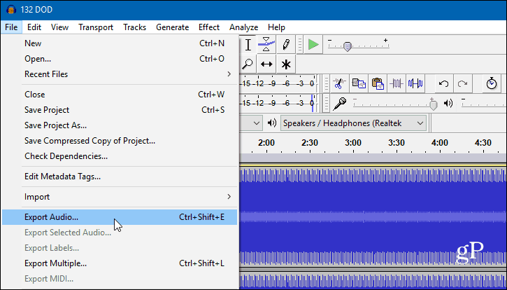 3 Audacity ส่งออกเสียง