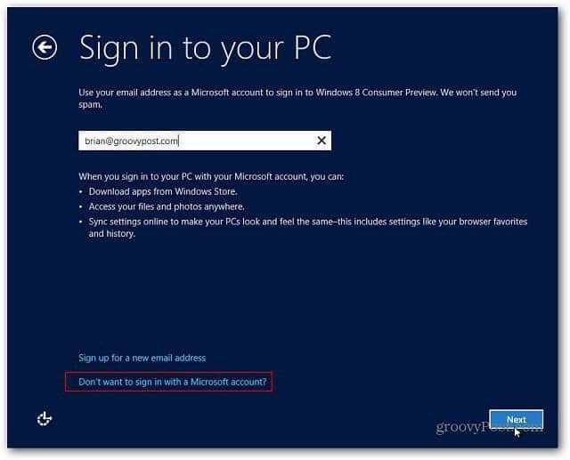 Créer un compte local dans Windows 8 et se connecter sans connexion Internet