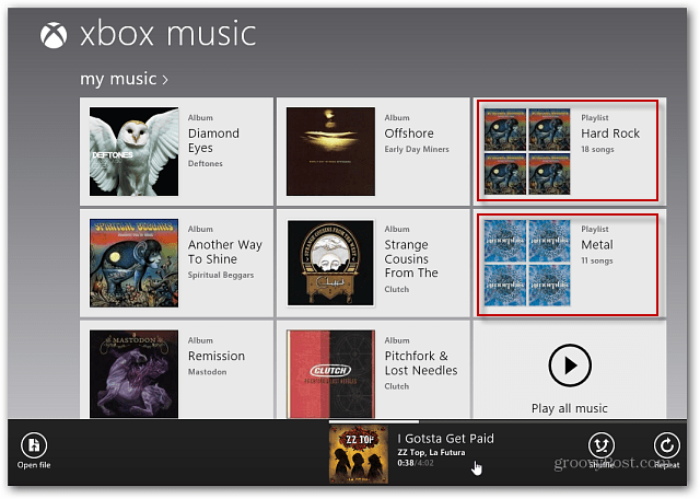 Playlist affichée sur Xbox Music