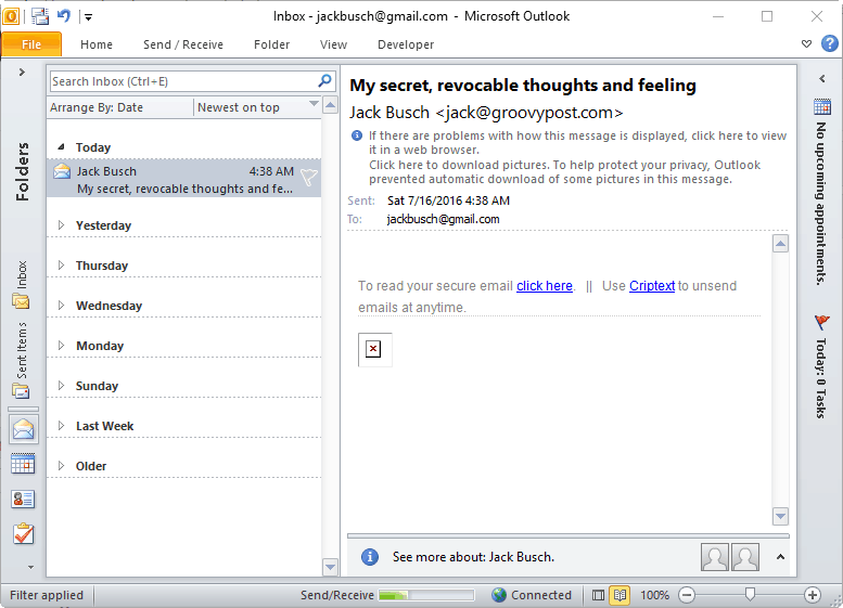 sikker criptext e-post i outlook