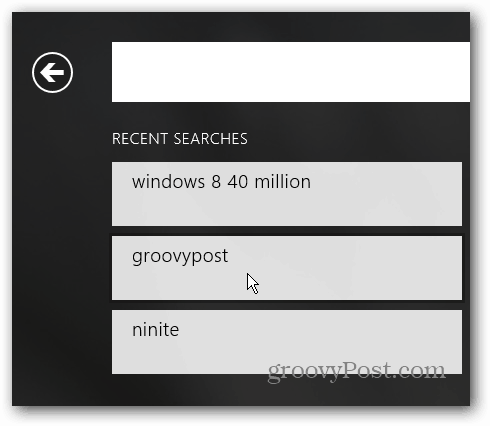 Törölje vagy tiltsa le a Windows 8 Bing App Search előzményeit