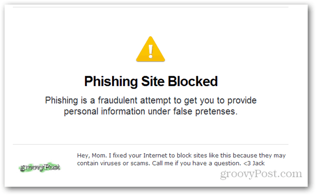 apre il sito di phishing bloccato